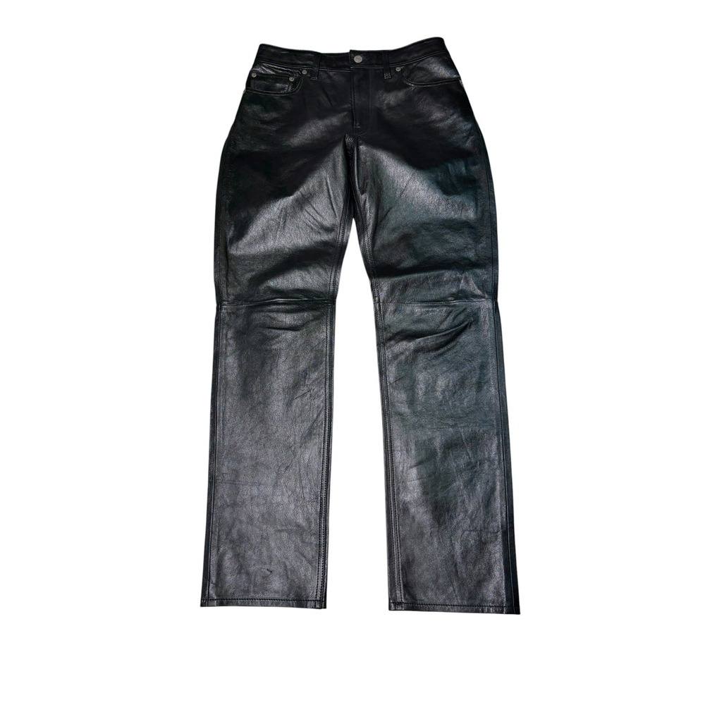 Polo Ralph Lauren Black Lamb Leather Pants Straight Leg Womens 0 28x29 Luxury